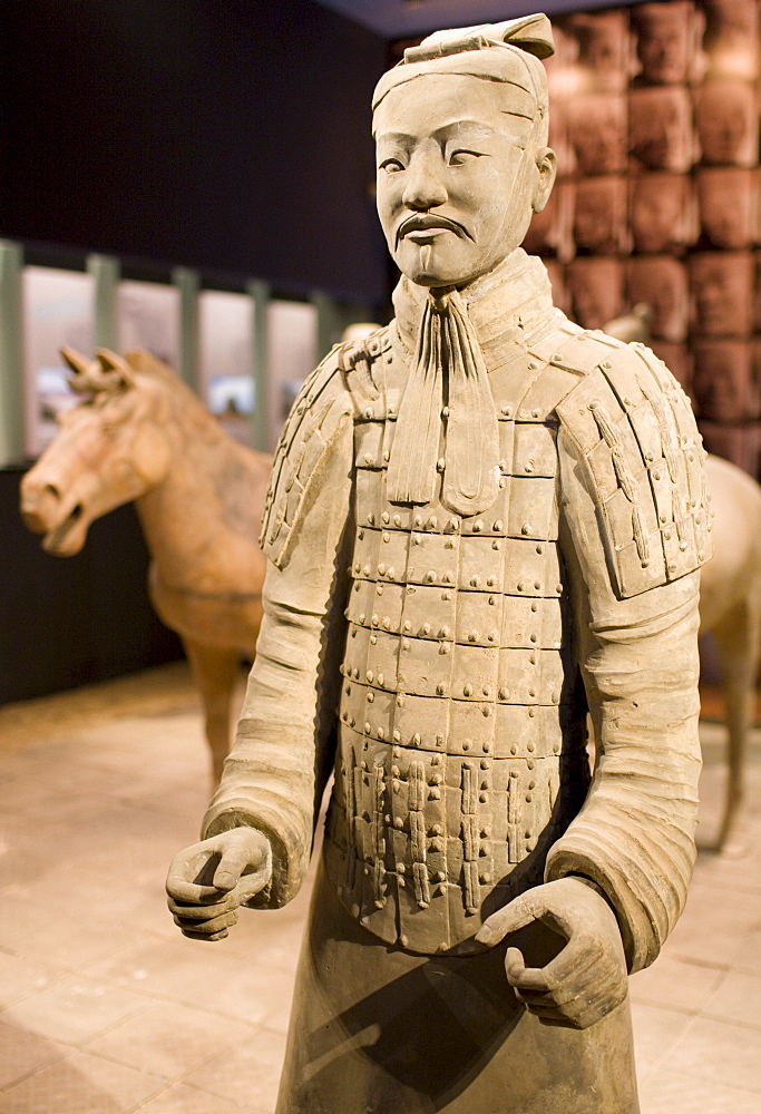 Terracotta warrior on display in the Shaanxi History Museum, Xian, China