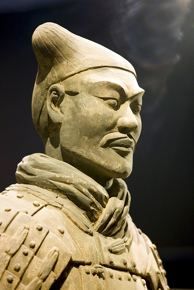 Terracotta warrior on display in the Shaanxi History Museum, Xian, China