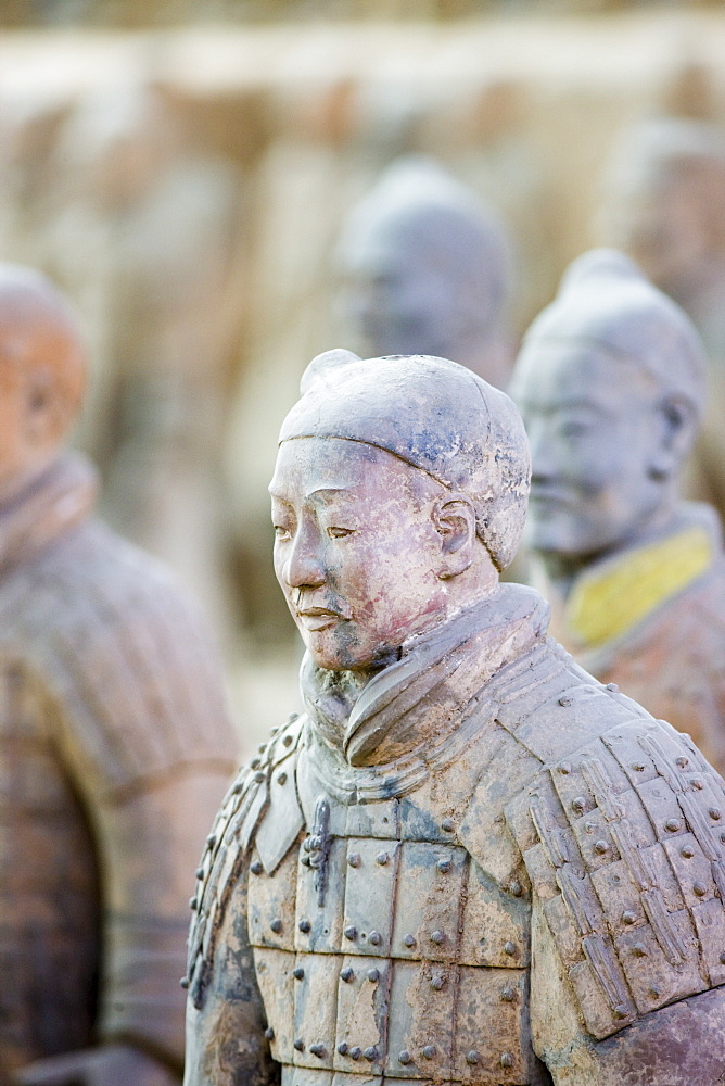 Infantry men figures in Pit 1 at Qin Museum, exhibition halls of Terracotta Warriors, Xian, China