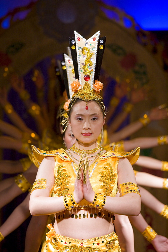 Dancers performing traditional show on Victoria Line Cruise Ship for Western tourists, Yangtze River, China