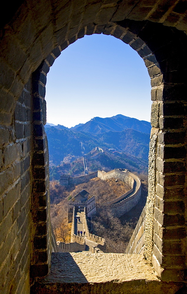 Watchtower arch of the Great Wall of China at Mutianyu, north of Beijing (formerly Peking), China