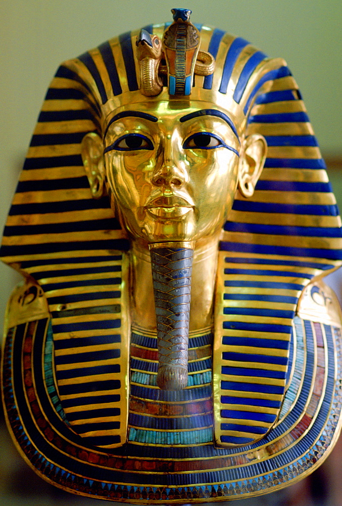 Gold  mask of the face of King Tutankhamun in the Cairo Museum in Egypt.