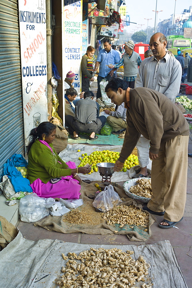 Old Delhi, Daryagang fruit and vegetable market - ginger on sale, India