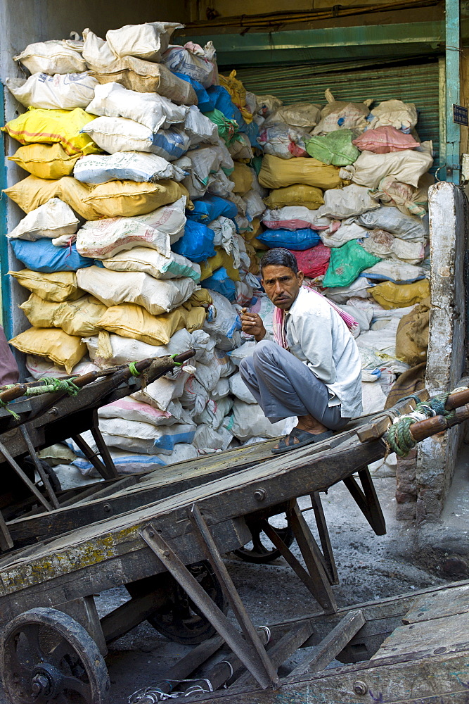 Rock salt on sale at Khari Baoli spice and dried foods market, Old Delhi, India