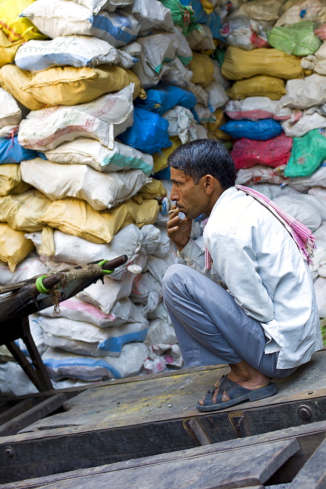 Rock salt on sale at Khari Baoli spice and dried foods market, Old Delhi, India