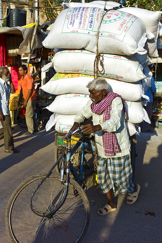 Street scene in holy city of Varanasi, Benares, Northern India