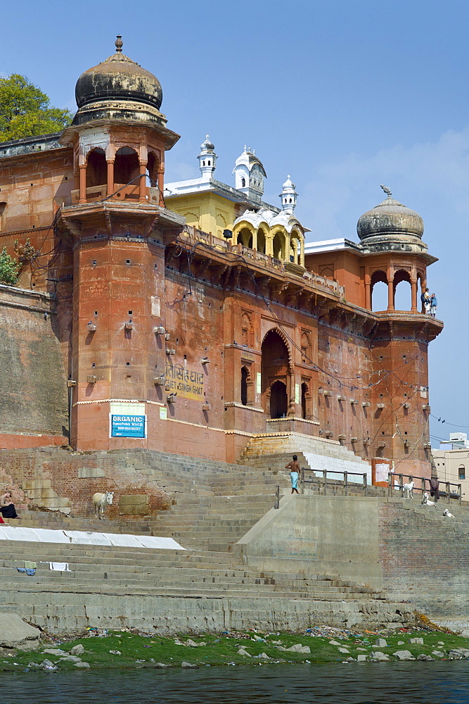 Maharaja Chet Singh Palace Fort at Chet Singh Ghat on banks of The Ganges River in holy city of Varanasi, Northern India