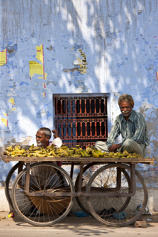 Banana seller and cart at Agra, India