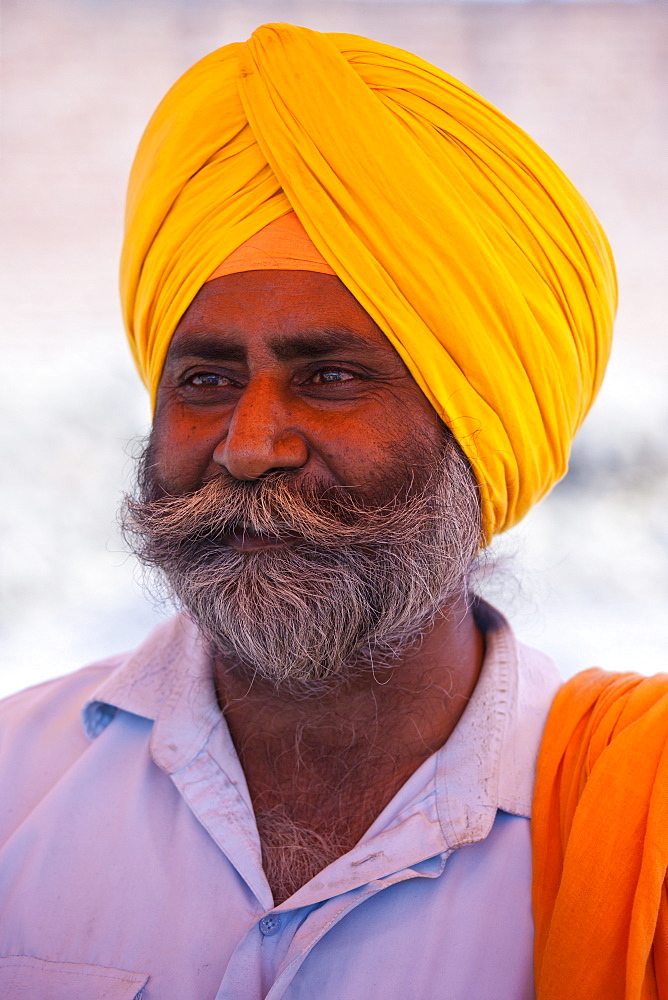 Sikh Indian man wearing traditional turban at Bharatpur, Northern India