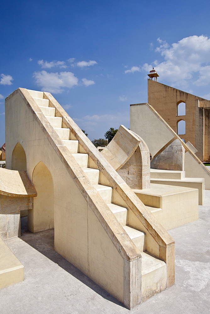 Scorpio Stairway and behind the Brihat Samrat Yantra Pisces astrological sign at The Observatory in Jaipur, Rajasthan, India