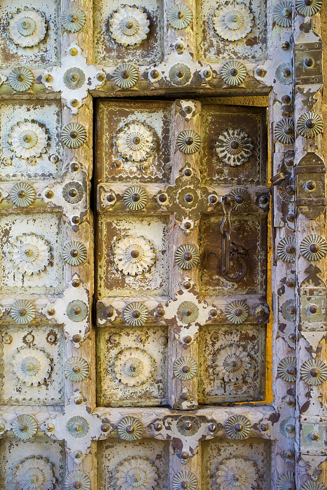 Mehrangarh Fort ornate door to the Nagnecha Temple at Jodhpur in Rajasthan, Northern India