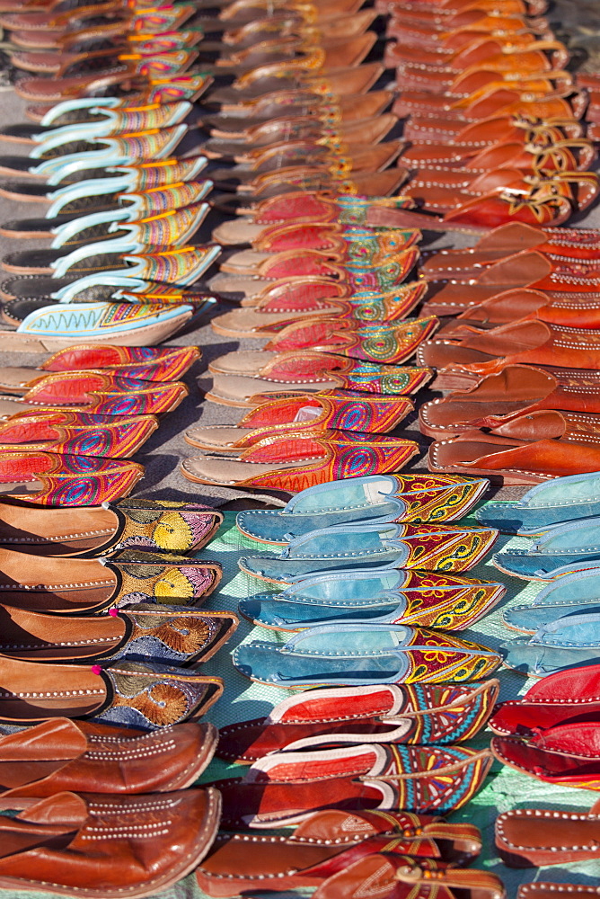 Traditional leather shoes on sale at Rohet, Rajasthan, Northern India