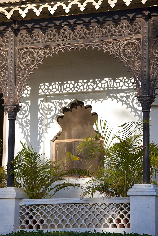 Iron facade at Rawla Narlai, 17th Century merchant's house now a luxury heritage hotel in Narlai, Rajasthan, Northern India