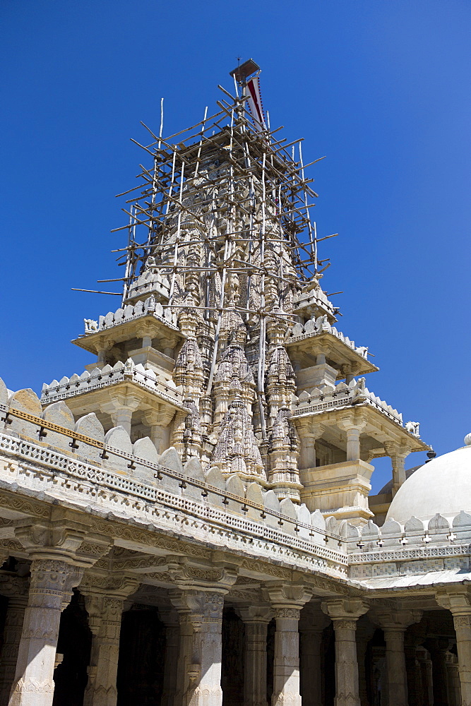 The Ranakpur Jain Temple being renovated at Desuri Tehsil in Pali District of Rajasthan, Western India