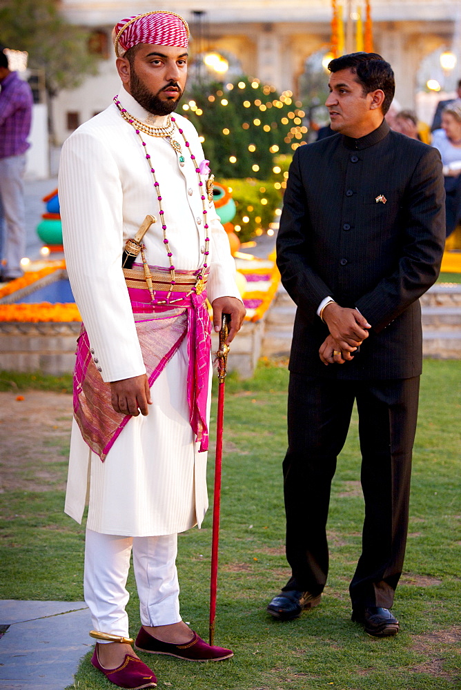 Lakshaya Raj, son and heir of 76th Maharana of Mewar, Shriji Arvind Singh Mewar of Udaipur, at Holi Festival at the City Palace, Rajasthan, India