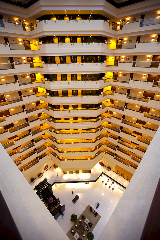 Lobby and atrium area in the 5-star Oberoi Mumbai Hotel at Nariman Point, Mumbai, formerly Bombay, Maharashtra, India