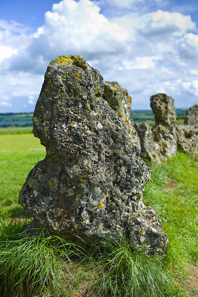 The Rollright Stones monument ancient stone circle, the King's Men, at Little Rollright in The Cotswolds, Oxfordshire, UK