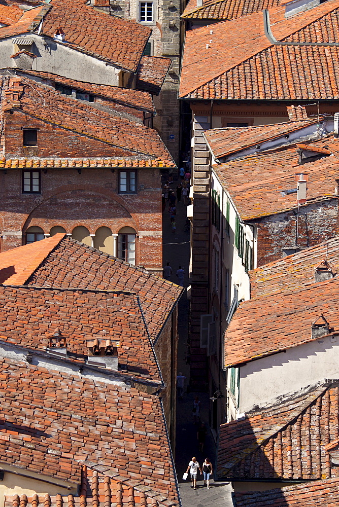 Rooftops and traditional architecture in Lucca, Italy