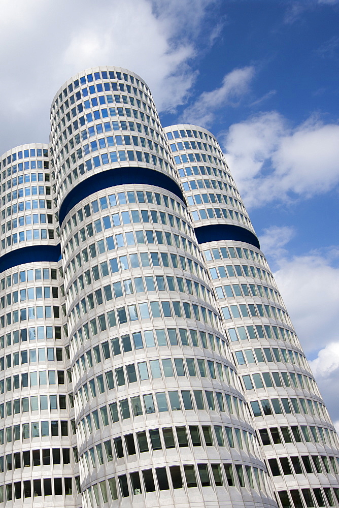 Modern architecture at the BMW Headquarters office blocks in Munich, Bavaria, Germany