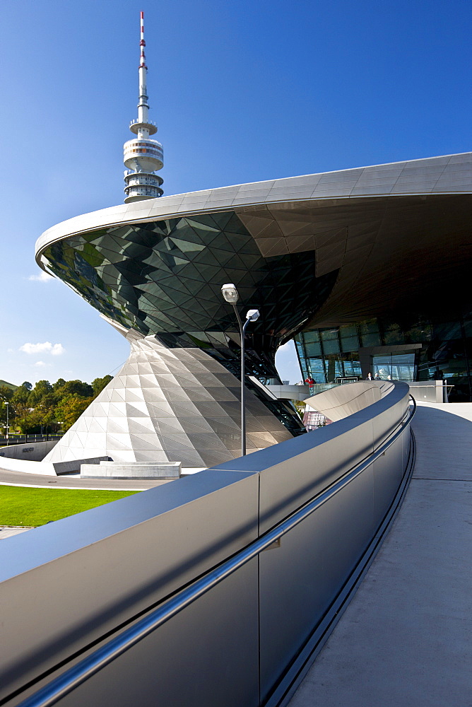 Modern architecture at the BMW Showroom, Customer Collection, Factory and Headquarters in Munich, Bavaria, Germany