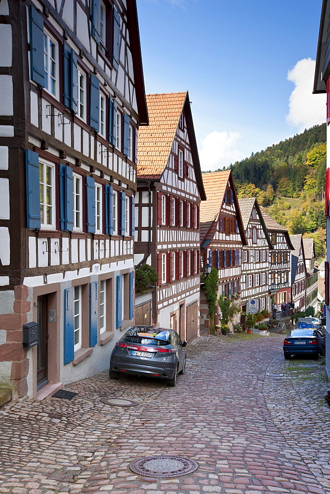 Quaint timber-framed houses in Schiltach in the Bavarian Alps, Germany