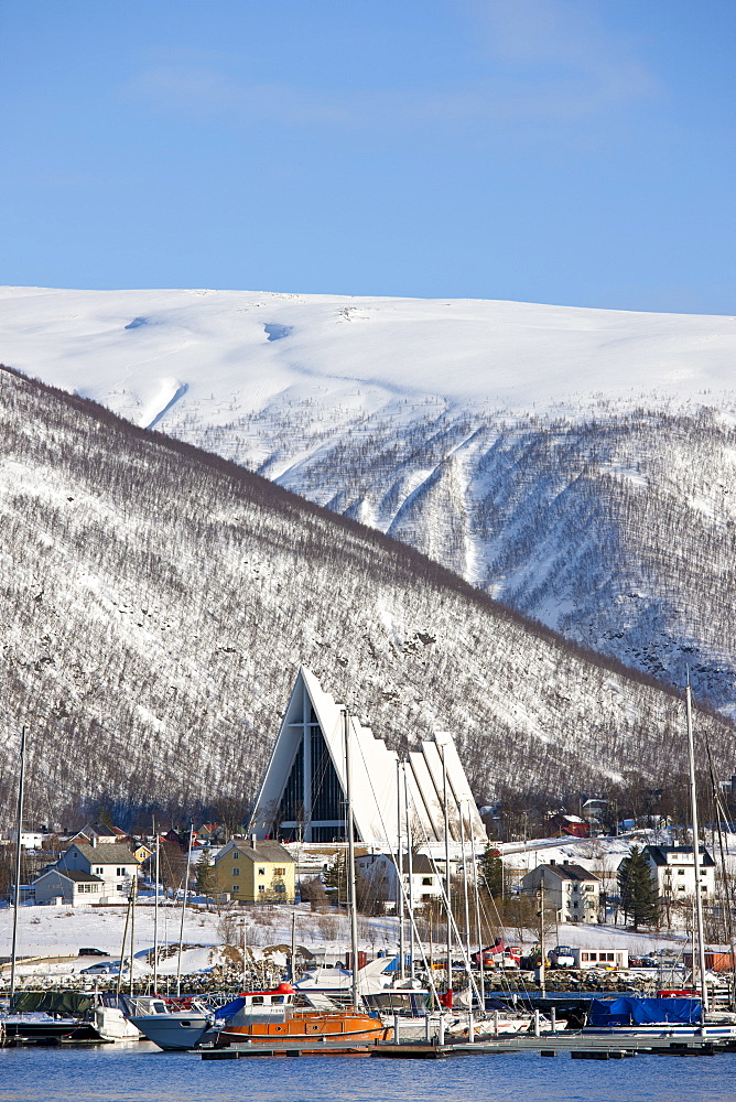 The Arctic Cathedral, Lutheran christian known as Tromsdalen Church, built 1965 architect Jan Inge Hovig at Tromso, Norway