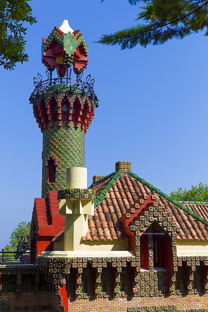 Belvedere Tower tourist attraction El Capricho de Gaudi (The Caprice Villa Quijano) at Comillas in Cantabria, Northern Spain