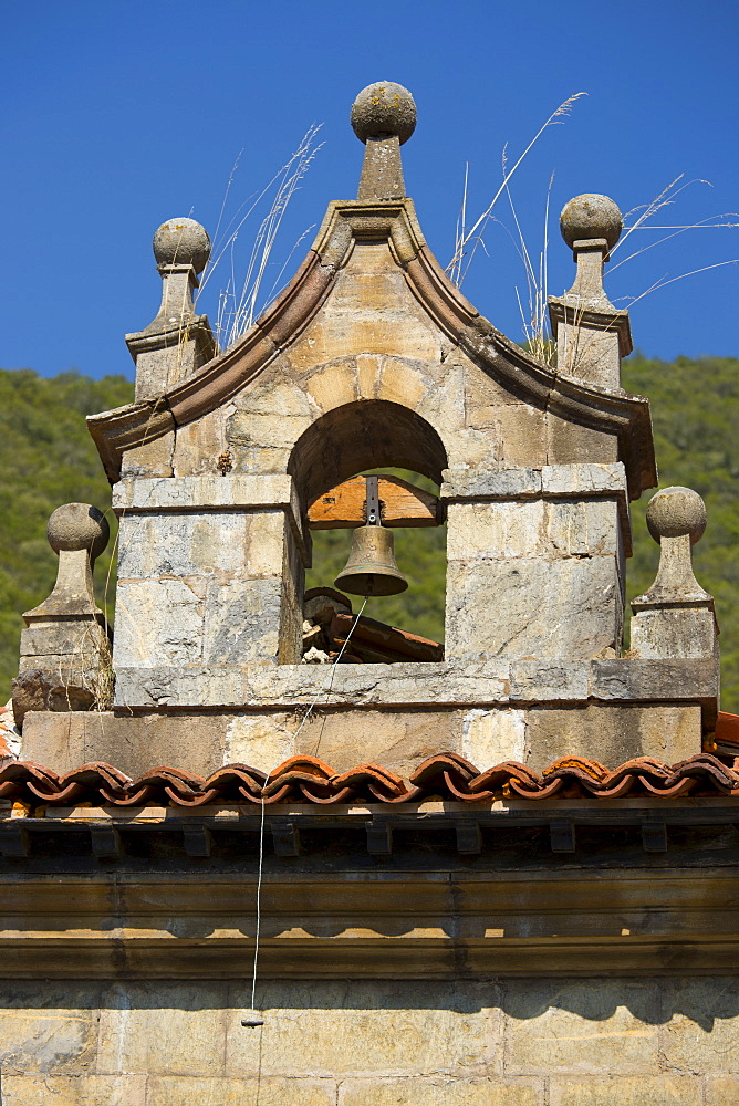 Bell tower at Cabazon de Liebana within the Picos de Europa mountains in Cantabria, Northern Spain