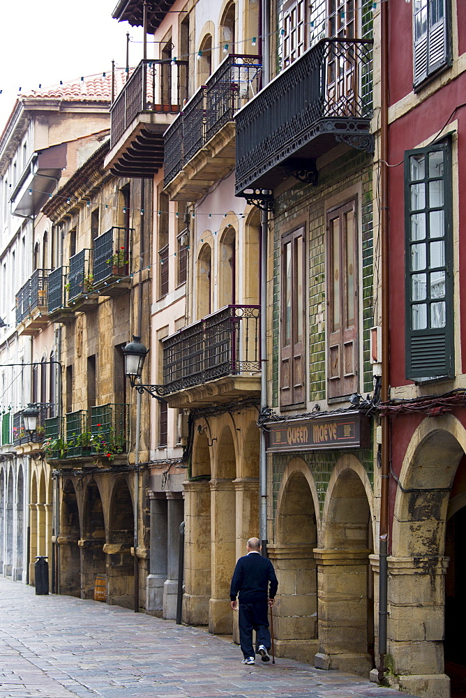 Traditional architecture in Calle La Ferreria in Aviles, Asturias, Northern Spain