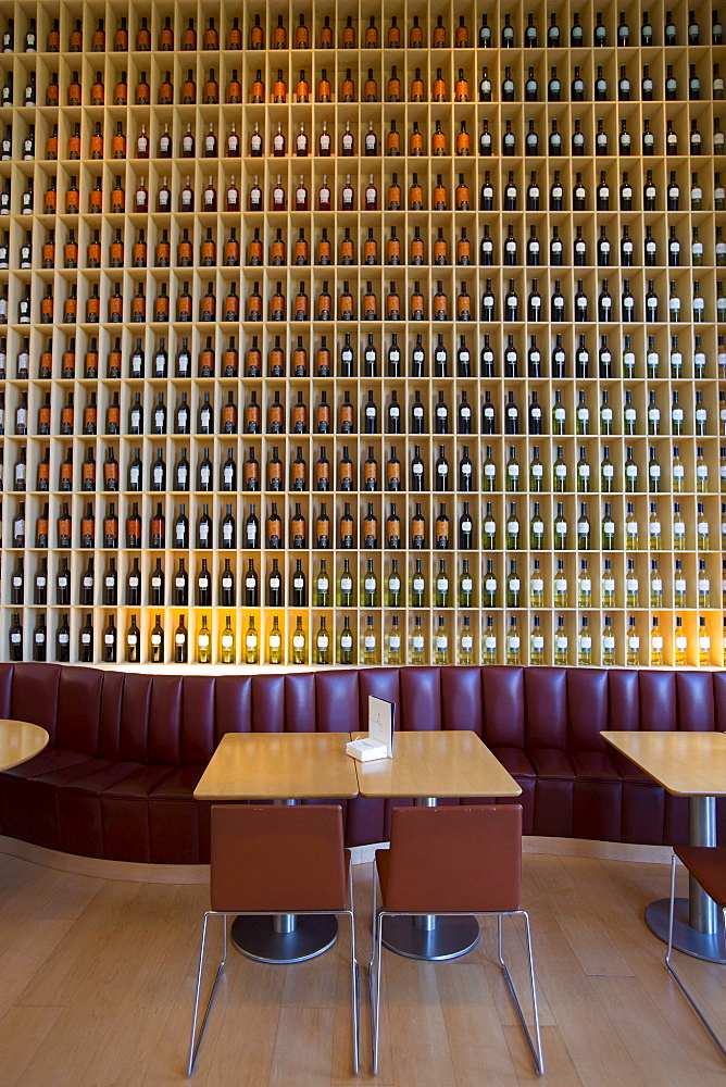 The stylish bar in the Hotel Marques de Riscal designed by architect Frank O Gehry, at Elciego in Rioja-Alavesa area of Spain