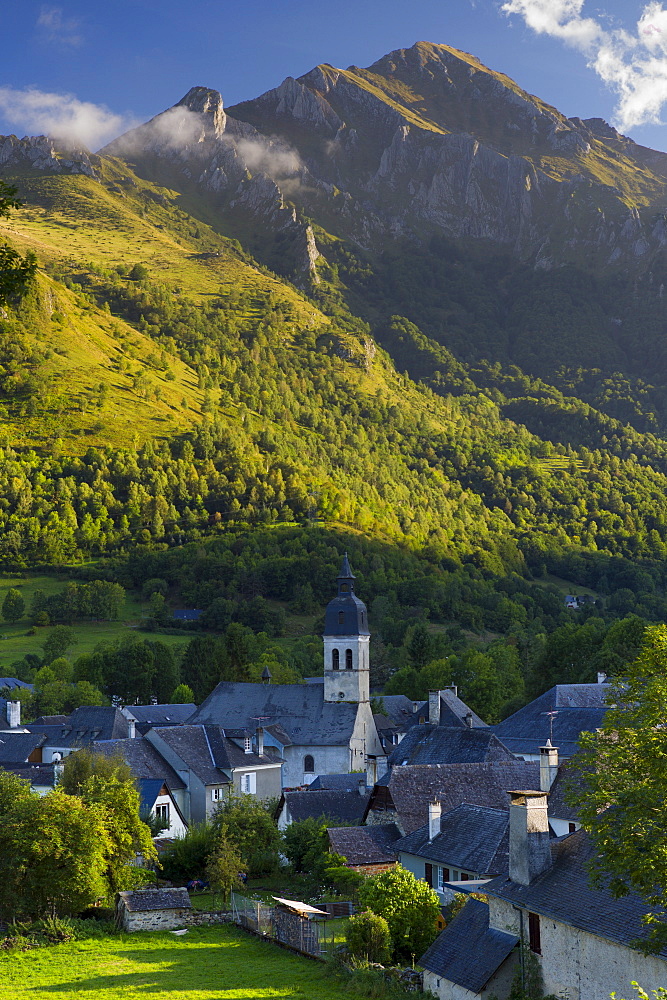 Arrens Commune and the Chapel of Pouey-Laun in Val D'Azun, in the Pyrenees National Park, France