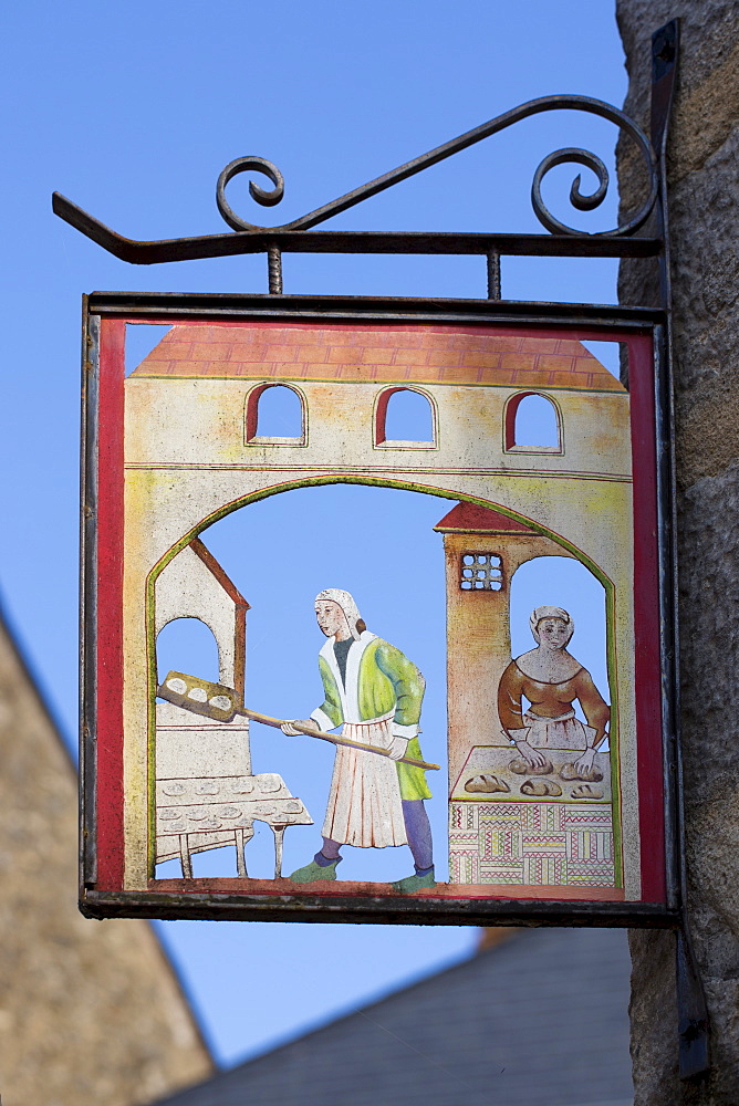 Traditional sign for boulangerie bakery shop in Parce-Sur-Sarthe, France