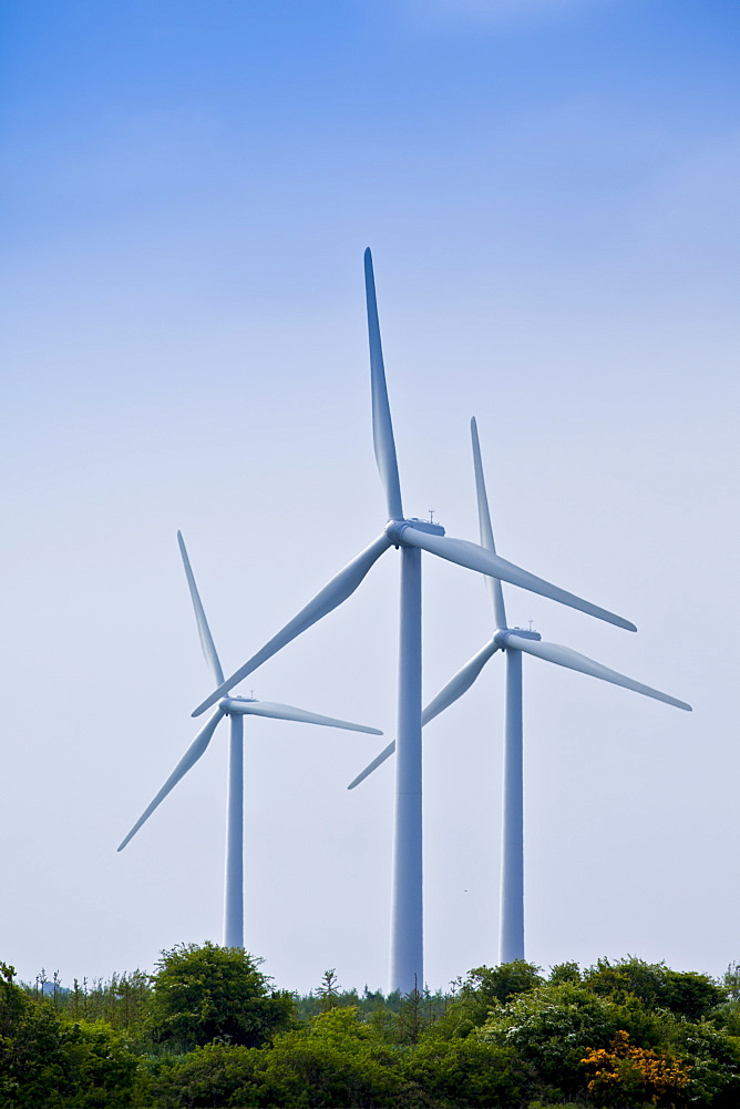 Three wind turbines at Airtricity, Richfield Wind Farm at Kilmore, County Wexford, Ireland