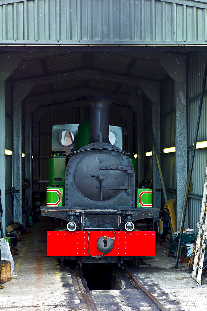 Steam locomotive engine Slieve Callan fuelled by turf, preserved by West Clare Railway at Moyasta, County Clare, West of Ireland