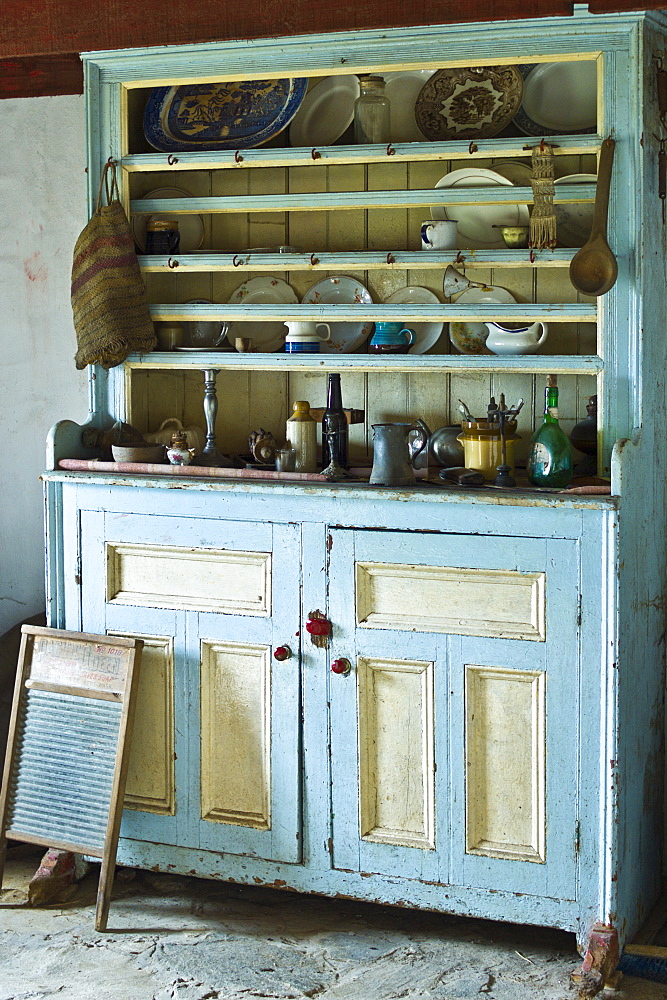 Dresser in historic cottage of Dan O'Hara, evicted by the British and forced to emigrate, Connemara, County Galway, Ireland