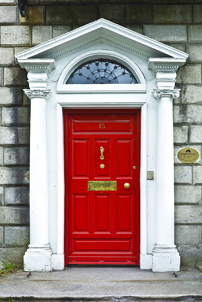 Traditional doorway with fanlight windows in Merrion Square famous for its Georgian architecture, Dublin, Ireland