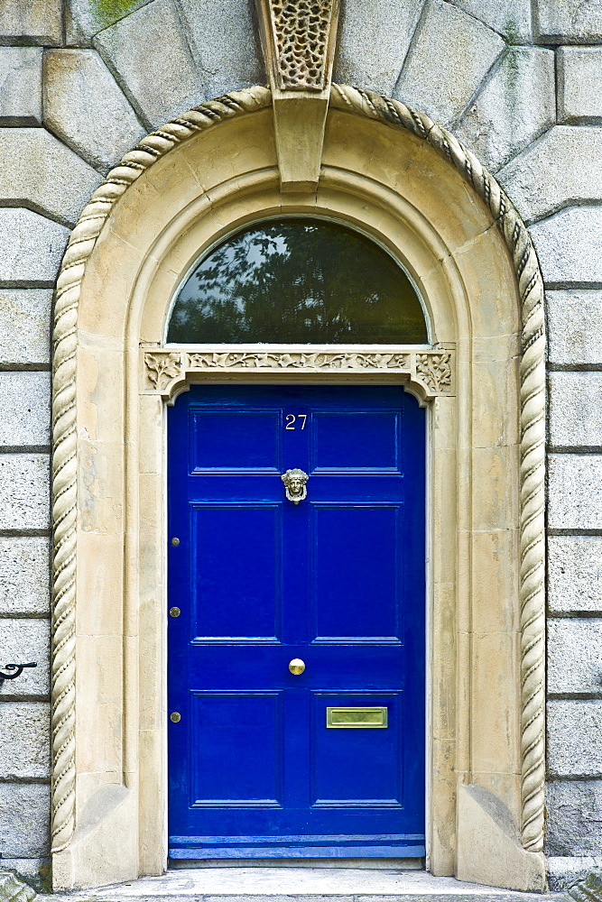 Traditional doorway with fanlight windows in Merrion Square famous for its Georgian architecture, Dublin, Ireland