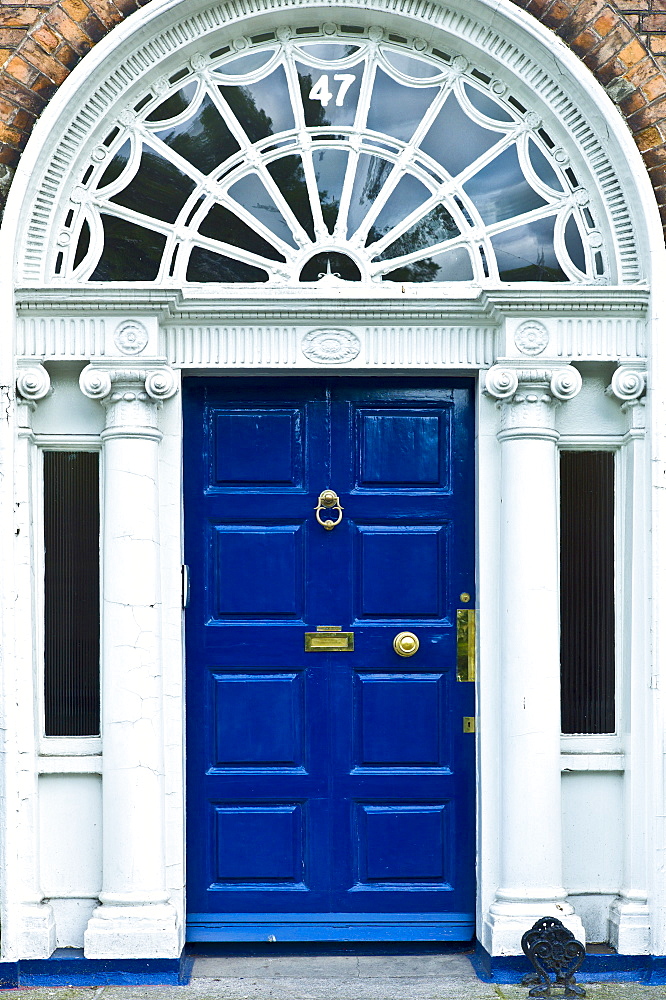 Traditional doorway with fanlight windows in Merrion Square famous for its Georgian architecture, Dublin, Ireland