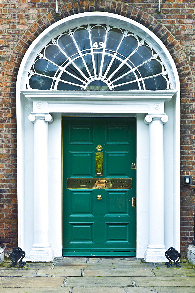 Traditional doorway with fanlight windows in Merrion Square famous for its Georgian architecture, Dublin, Ireland