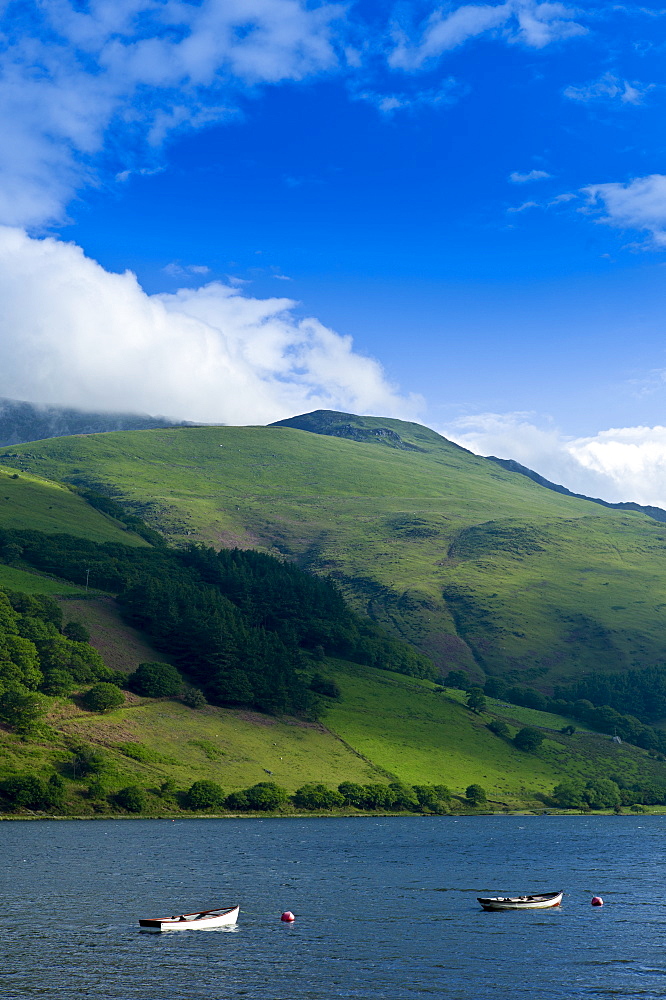 Fishing boats on Lake Tal-Y-LLyn, Snowdonia, Gwynned, Wales