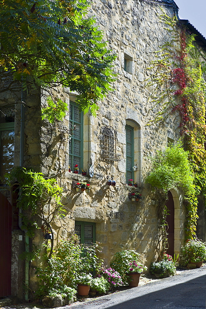 Traditional French house in quaint town of Castelmoron d'Albret in Bordeaux region, Gironde, France