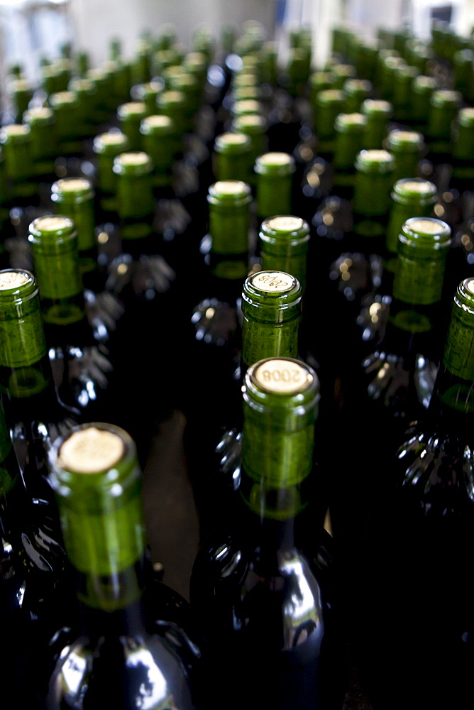 Wine bottling at the vineyard at Chateau Fontcaille Bellevue in the Bordeaux region of France