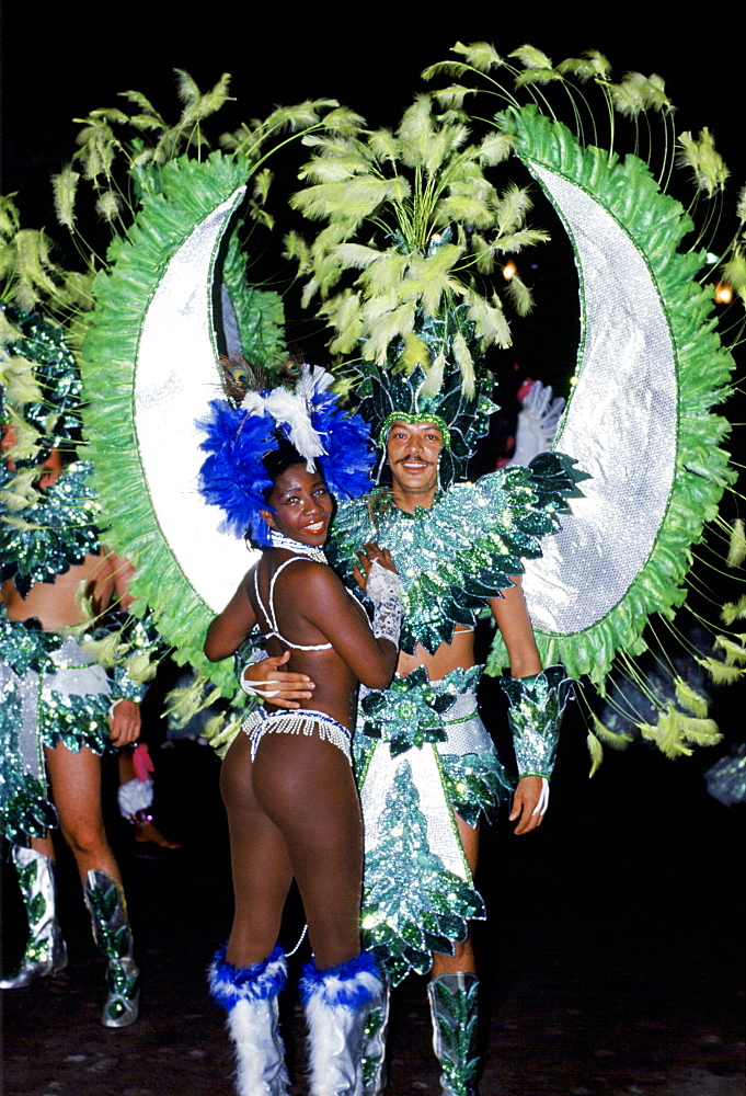 Dancers taking part in traditional Rio Carnival in Rio de Janeiro, Brazil