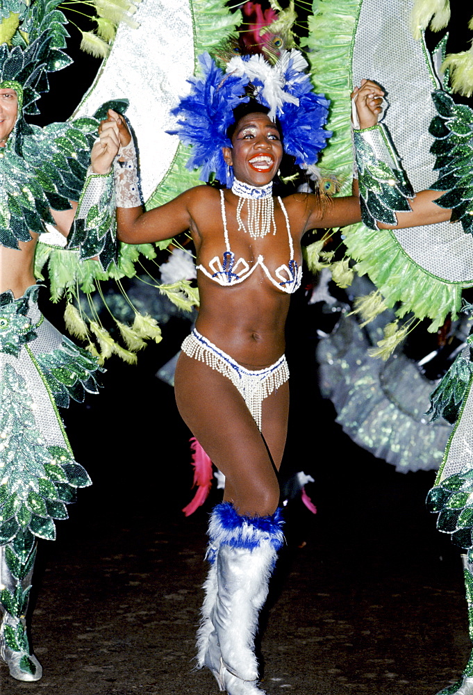 Dancer taking part in traditional Rio Carnival in Rio de Janeiro, Brazil