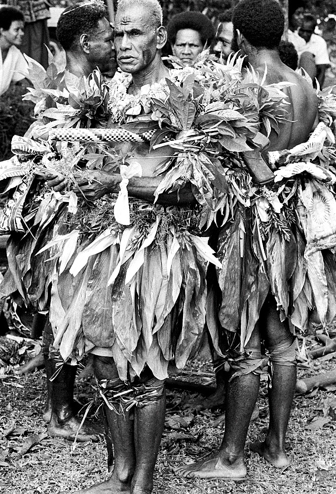 Native men at tribal gathering in Fiji, South Pacific