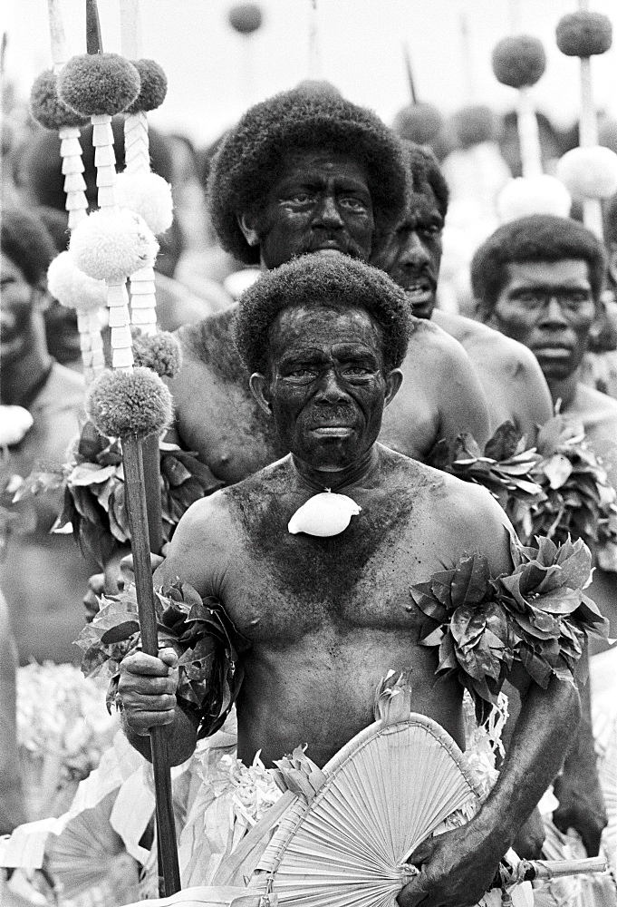 Locals attending traditional native ceremony at tribal gathering in Fiji, South Pacific