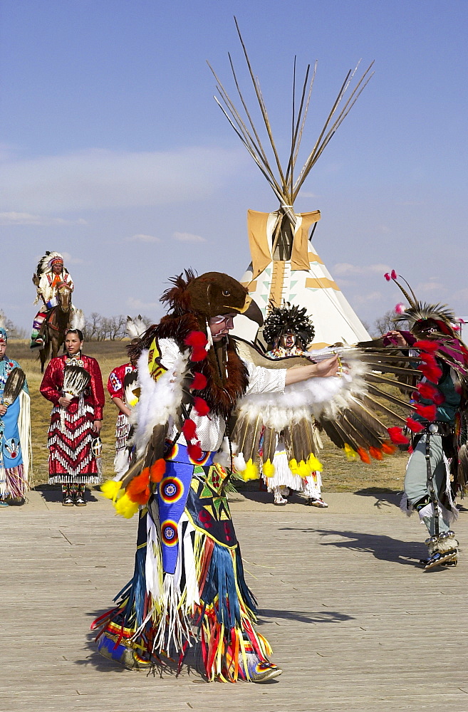 Tribes of  plains indians - Sioux, Dakota, Cree and Dene First Nation People, Wanuskewin Heritage Park, Saskatoon, Canada