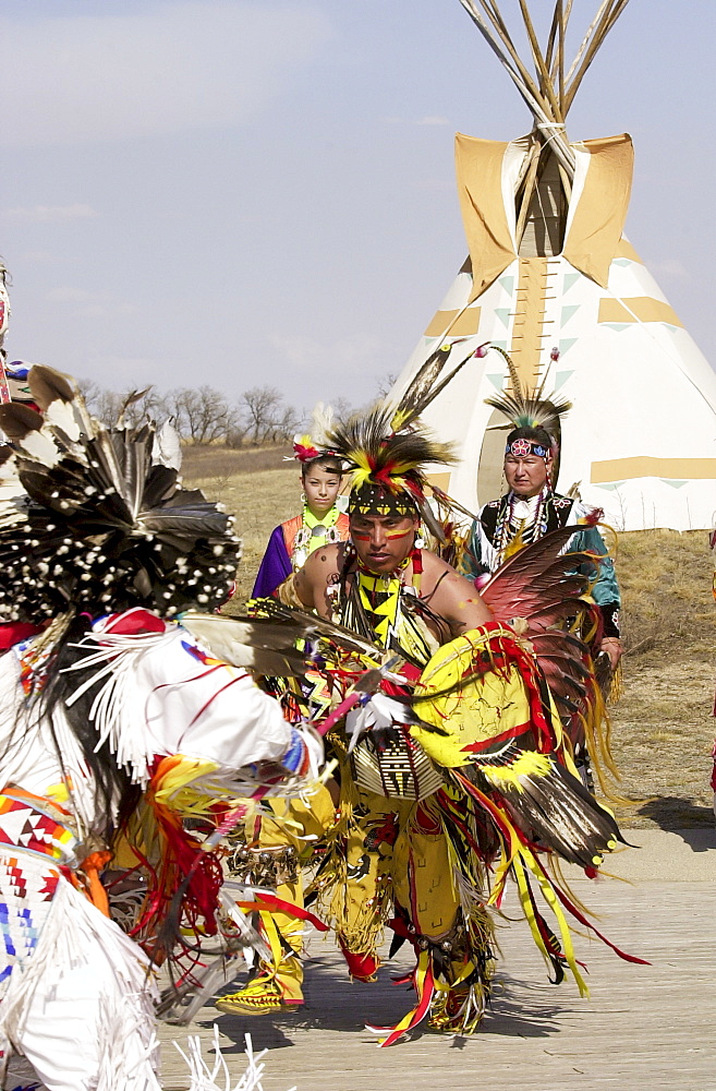 Tribes of  plains indians - Sioux, Dakota, Cree and Dene First Nation People, Wanuskewin Heritage Park, Saskatoon, Canada