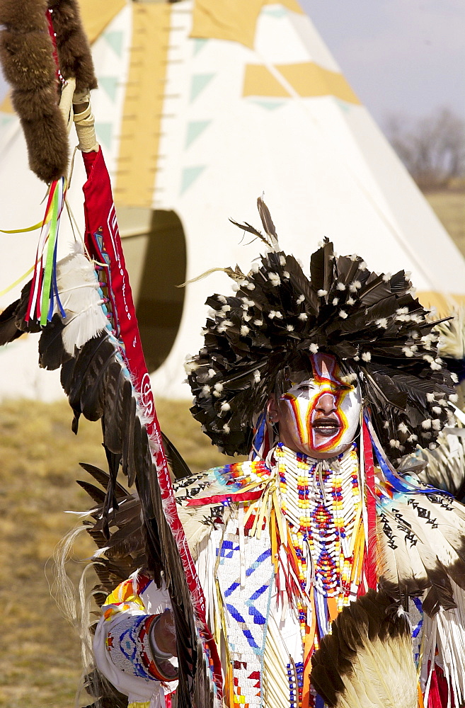 Tribes of  plains indians - Sioux, Dakota, Cree and Dene First Nation People, Wanuskewin Heritage Park, Saskatoon, Canada