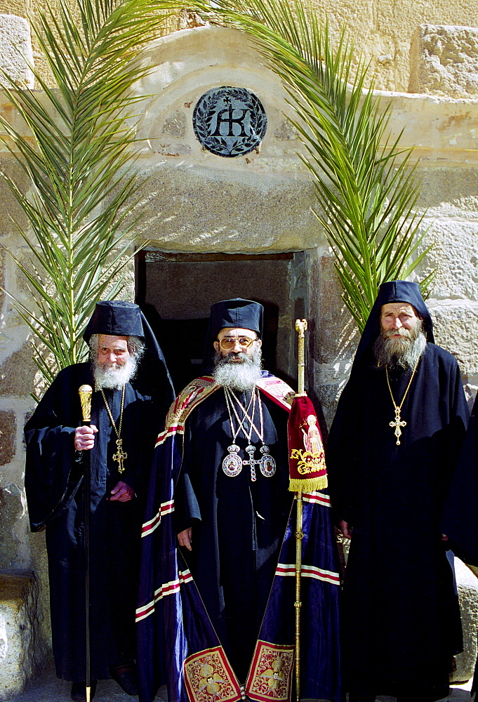 Orthodox monks at St Catherine's Monastery in Sinai Desert in Egypt